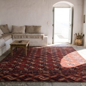 Red Antique Turkman Tekke Tribal Geometric Bokhara Design Rug (SKU 22769) - room view