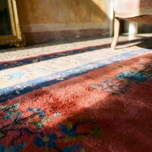 Rich Red Color Big Size Antique Wool Pile Hand Knotted Deco Chinese Rug (SKU 23852) - in-room detail
