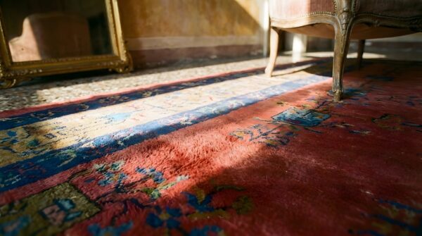 Rich red color big size antique wool pile hand knotted deco chinese rug 9 Rich red color big size antique wool pile hand knotted deco chinese rug (sku 23852) - in-room detail