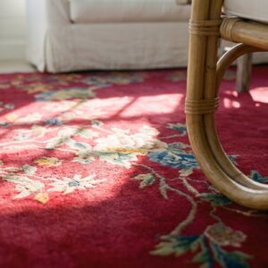 Antique Rich Red Color Floral Minimalist Design Chinese Area Rug (SKU 24231) - in-room detail