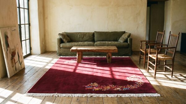 Antique rich red color minimalist art deco chinese rug 5 Antique rich red color minimalist art deco chinese rug (sku 22192) - room view