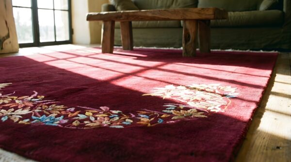 Antique rich red color minimalist art deco chinese rug 6 Antique rich red color minimalist art deco chinese rug (sku 22192) - in-room detail