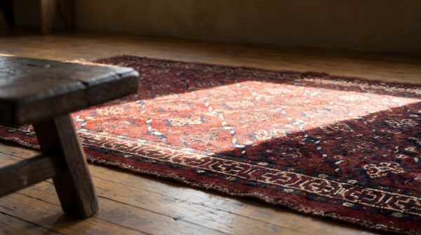 Antique rich red turkmen tekke tribal 1880's central asian square rug 8 Antique rich red turkmen tekke tribal 1880's central asian square rug (sku 22988) - in-room detail