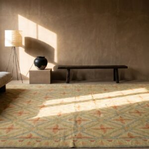 Antique Romanian Oversized Yellow Bessarabian Flat Weave Rug (SKU 17339) - room view