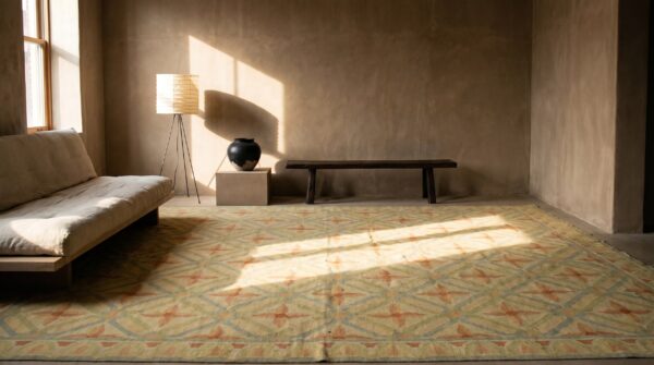 Antique romanian oversized yellow bessarabian flat weave rug 10 Antique romanian oversized yellow bessarabian flat weave rug (sku 17339) - room view