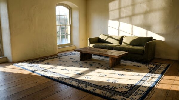 Antique room size 1890s chinese ivory rectangle knotted wool - peking rug 7 Antique room size 1890s chinese ivory rectangle knotted wool - peking rug (sku 23463) - room view