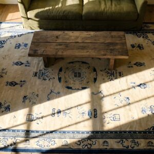 Antique Room Size 1890s Chinese Ivory Rectangle Knotted Wool - Peking Rug (SKU 23463) - styled overhead view