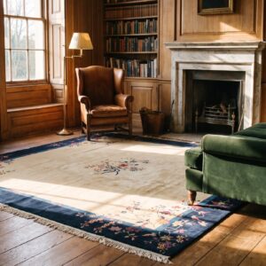 Room Size Antique 1920s Chinese Peking Ivory Knotted Wool Square Rug (SKU 23170) - room view