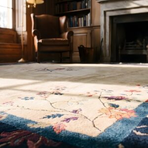 Room Size Antique 1920s Chinese Peking Ivory Knotted Wool Square Rug (SKU 23170) - in-room detail