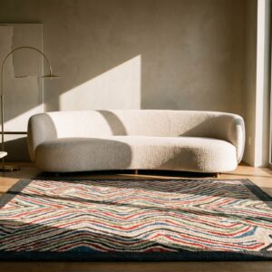 Room Size Antique Artistic Abstract Modernist American Folk Art Hooked Rug (SKU 19474) - room view
