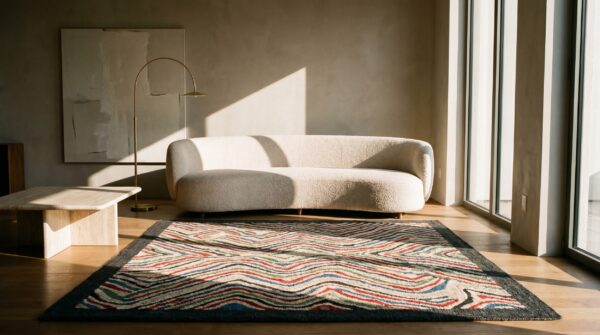 Room size antique artistic abstract modernist american folk art hooked rug 3 Room size antique artistic abstract modernist american folk art hooked rug (sku 19474) - room view