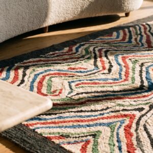 Room Size Antique Artistic Abstract Modernist American Folk Art Hooked Rug (SKU 19474) - in-room detail
