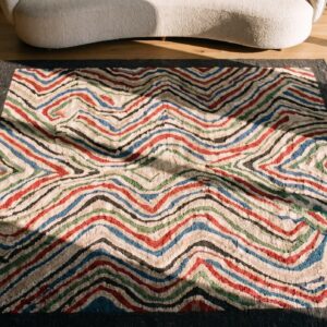 Room Size Antique Artistic Abstract Modernist American Folk Art Hooked Rug (SKU 19474) - styled overhead view