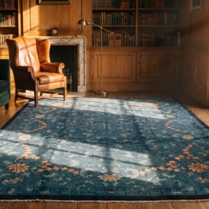 Room Size Blue Chinese Knotted 1890s Antique Wool Rectangle - Peking Rug (SKU 22966) - room view