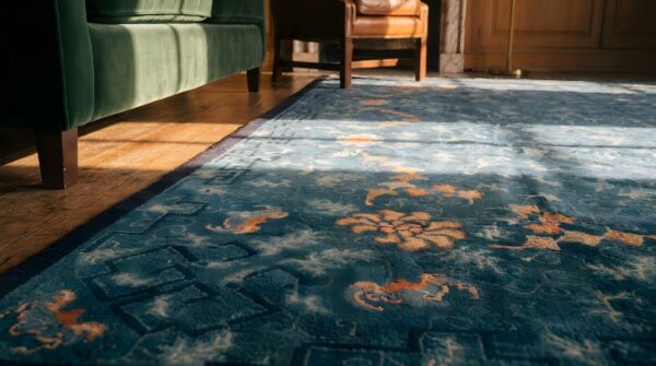 Room size blue chinese knotted 1890s antique wool rectangle - peking rug 8 Room size blue chinese knotted 1890s antique wool rectangle - peking rug (sku 22966) - in-room detail