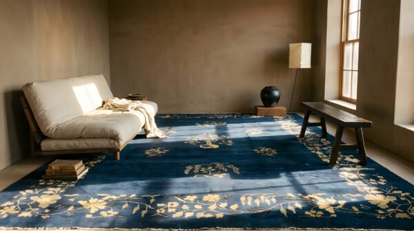 Room size antique knotted blue chinese wool rectangle - peking 1920s rug 7 Room size antique knotted blue chinese wool rectangle - peking 1920s rug (sku 25429) - room view