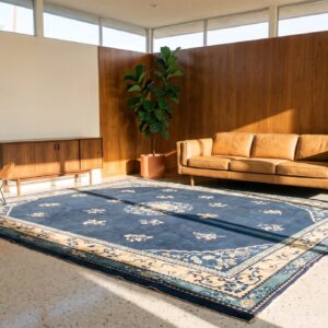 Antique Room Size Knotted Wool Blue Rectangle 1900s Chinese - Peking Rug (SKU 23378) - room view