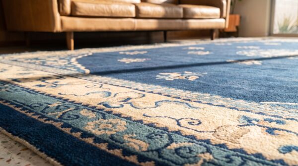 Antique room size knotted wool blue rectangle 1900s chinese - peking rug 7 Antique room size knotted wool blue rectangle 1900s chinese - peking rug (sku 23378) - in-room detail