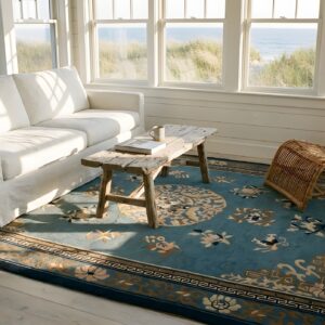 Wool Room Size Antique Chinese 1880s Knotted Rectangle Blue - Peking Rug (SKU 25668) - room view