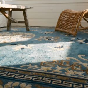 Wool Room Size Antique Chinese 1880s Knotted Rectangle Blue - Peking Rug (SKU 25668) - in-room detail