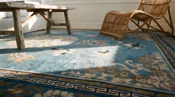 Wool room size antique chinese 1880s knotted rectangle blue - peking rug 6 Wool room size antique chinese 1880s knotted rectangle blue - peking rug (sku 25668) - in-room detail
