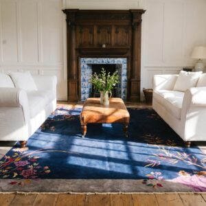 Room Size Chinese - Art Deco Antique 1920s Rectangle Knotted Wool Blue Rug (SKU 25474) - room view