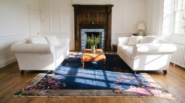 Room size chinese - art deco antique 1920s rectangle knotted wool blue rug 10 Room size chinese - art deco antique 1920s rectangle knotted wool blue rug (sku 25474) - room view
