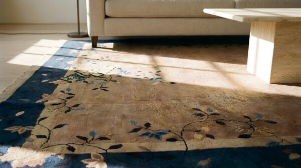 Antique wool pile room size chinese art deco design area rug 6 Antique wool pile room size chinese art deco design area rug (sku 23355) - in-room detail