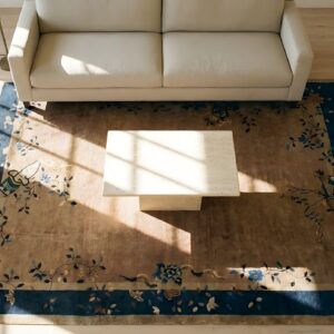 Antique Wool Pile Room Size Chinese Art Deco Design Area Rug (SKU 23355) - styled overhead view