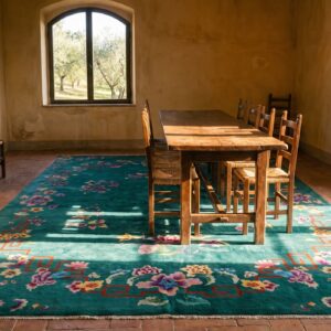 Wool Room Size Chinese Art Deco Green Antique 1920s Rectangle Knotted Rug (SKU 25716) - room view