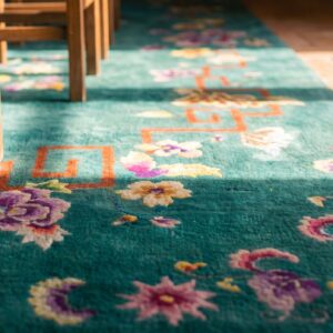 Wool Room Size Chinese Art Deco Green Antique 1920s Rectangle Knotted Rug (SKU 25716) - in-room detail