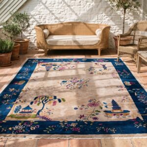Room Size Chinese - Art Deco Wool Ivory Knotted Antique Rectangle 1920s Rug (SKU 22557) - room view