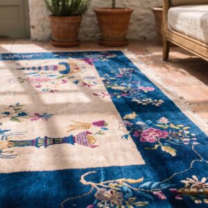 Room Size Chinese - Art Deco Wool Ivory Knotted Antique Rectangle 1920s Rug (SKU 22557) - in-room detail