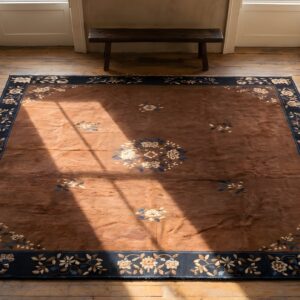 Antique Room Size Chinese Earth Tone Color Peking Rug (SKU 23121) - styled overhead view