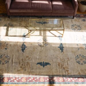 Antique Room Size Chinese Influenced Indian Amritsar Rug (SKU 25265) - styled overhead view