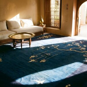 Room Size Knotted Wool Chinese - Peking Rectangle 1920s Blue Antique Rug (SKU 25452) - room view