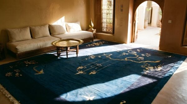 Room size knotted wool chinese - peking rectangle 1920s blue antique rug 12 Room size knotted wool chinese - peking rectangle 1920s blue antique rug (sku 25452) - room view
