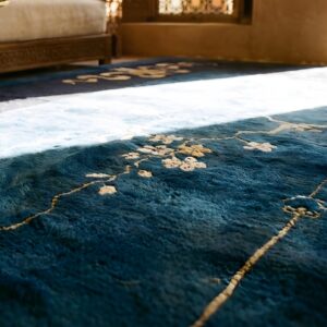 Room Size Knotted Wool Chinese - Peking Rectangle 1920s Blue Antique Rug (SKU 25452) - in-room detail