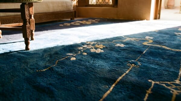 Room size knotted wool chinese - peking rectangle 1920s blue antique rug 13 Room size knotted wool chinese - peking rectangle 1920s blue antique rug (sku 25452) - in-room detail