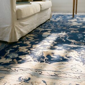 Room Size Chinese Antique Knotted - Peking Rectangle Blue 1920s Wool Rug (SKU 25402) - in-room detail