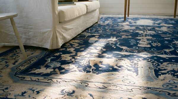 Room size chinese antique knotted - peking rectangle blue 1920s wool rug 8 Room size chinese antique knotted - peking rectangle blue 1920s wool rug (sku 25402) - in-room detail