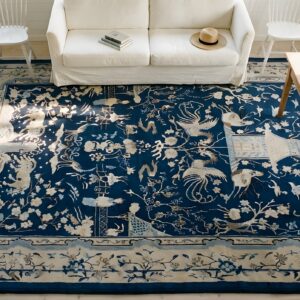 Room Size Chinese Antique Knotted - Peking Rectangle Blue 1920s Wool Rug (SKU 25402) - styled overhead view