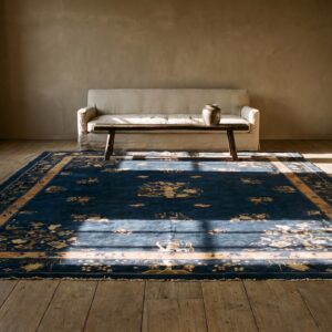 Room Size Chinese Rectangle Knotted Wool Antique - Peking 1930s Blue Rug (SKU 23415) - room view