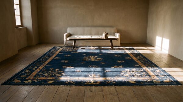 Room size chinese rectangle knotted wool antique - peking 1930s blue rug 8 Room size chinese rectangle knotted wool antique - peking 1930s blue rug (sku 23415) - room view
