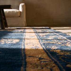 Room Size Chinese Rectangle Knotted Wool Antique - Peking 1930s Blue Rug (SKU 23415) - in-room detail
