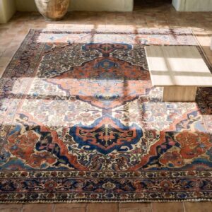Room Size Antique Classic Persian Anchor Medallion Bidjar Rug (SKU 17715) - styled overhead view