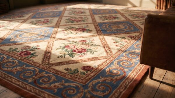 Room size colorful jewel tone european floral pattern victorian english needlepoint rug 14 Room size colorful jewel tone european floral pattern victorian english needlepoint rug (sku 18510) - in-room detail