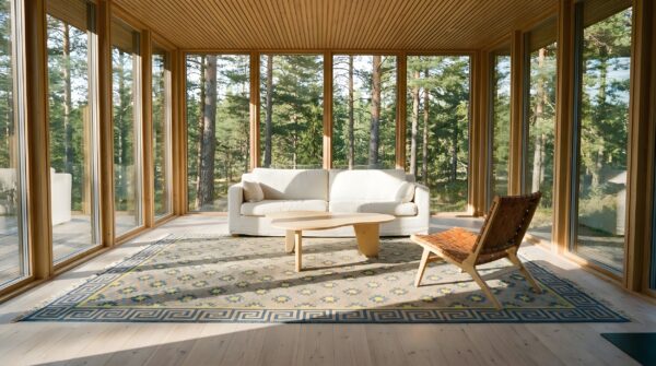 Room size antique cotton dhurrie flat weave tribal geometric rug 8 Room size antique cotton dhurrie flat weave tribal geometric rug (sku 24981) - room view