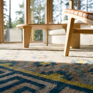 Room Size Antique Cotton Dhurrie Flat Weave Tribal Geometric Rug (SKU 24981) - in-room detail