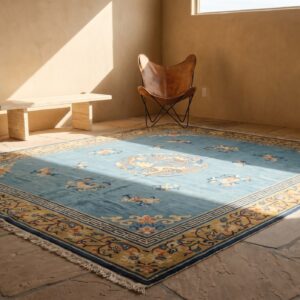 Room Size Early 20th Century Floral Light Blue Antique Chinese Peking Animal Rug (SKU 22950) - room view